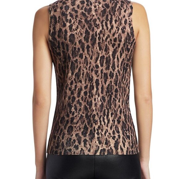 Saks Fifth Avenue Cashmere Leopard Print Shell Top Brown Sleeveless L - Picture 5 of 7